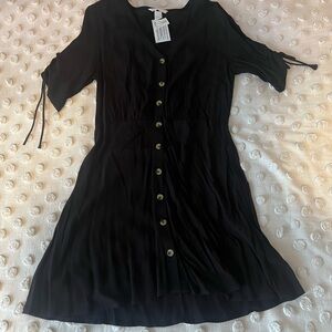 H&M Black Mini Dress with Button Detail